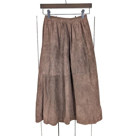 Vintage I. Magnin Kasper brown suede leather high waist midi skirt - Picture 3 of 5